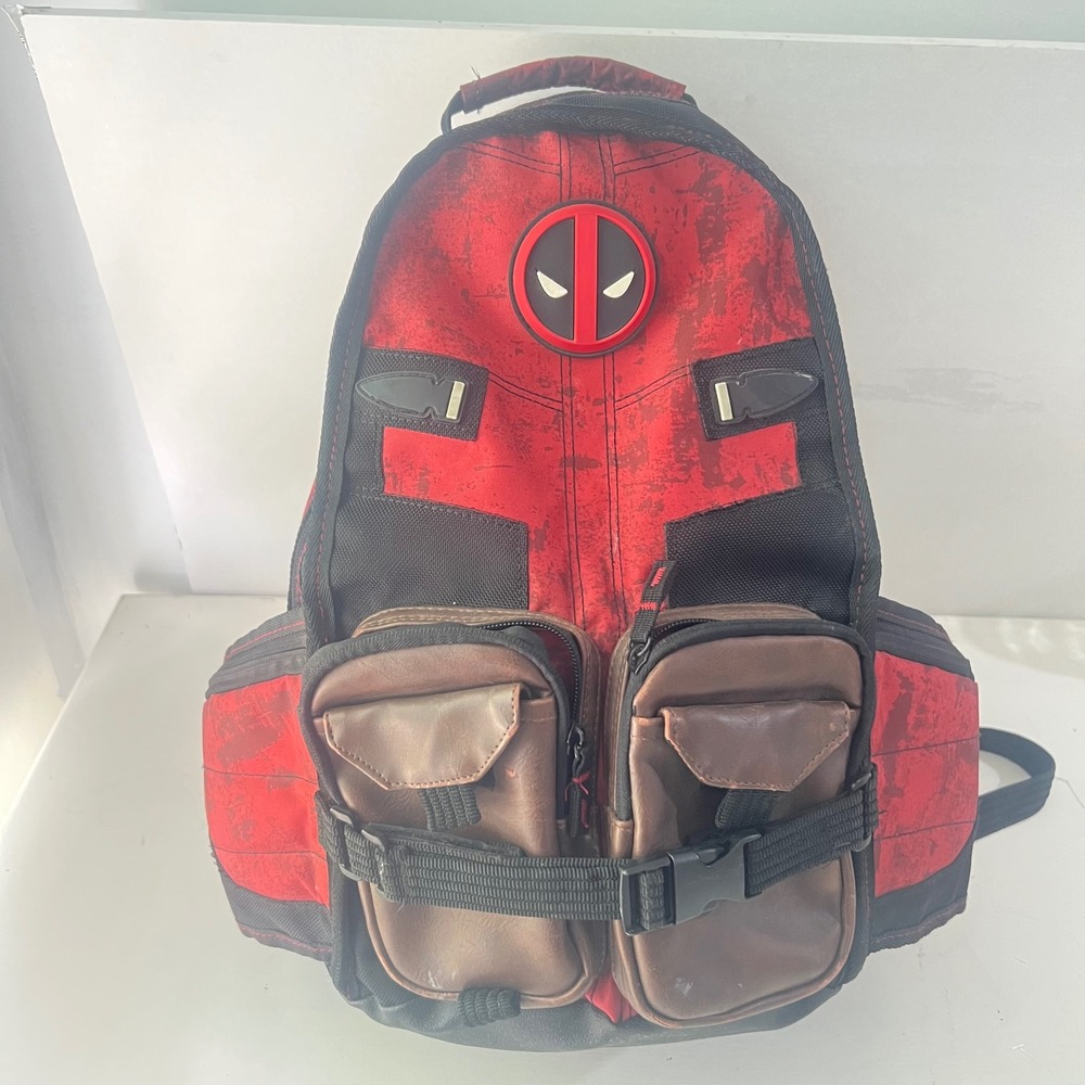 Marvel Deadpool Tactical Backpack Red Black Utility Pouch Superhero School Bag